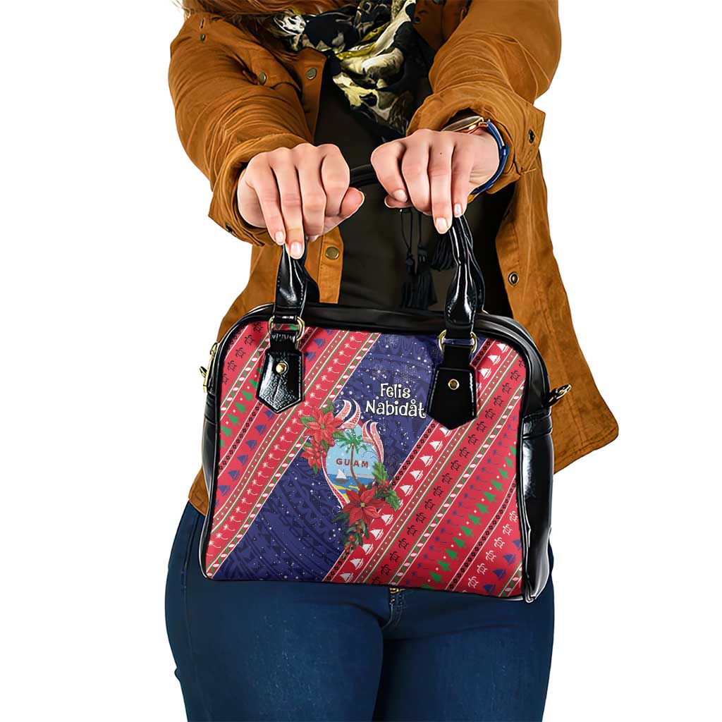 Guam Christmas Shoulder Handbag Felis Nabidat Guaman Seal With Poinsettia LT05 One Size Blue - Polynesian Pride