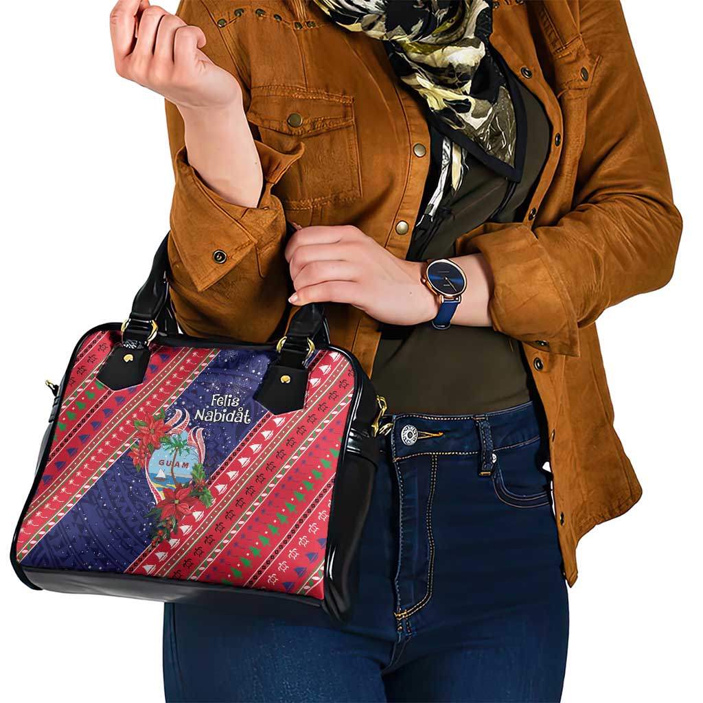 Guam Christmas Shoulder Handbag Felis Nabidat Guaman Seal With Poinsettia LT05 - Polynesian Pride