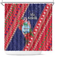 Guam Christmas Shower Curtain Felis Nabidat Guaman Seal With Poinsettia LT05 Blue - Polynesian Pride