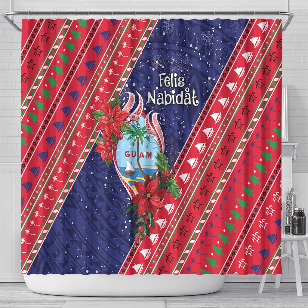 Guam Christmas Shower Curtain Felis Nabidat Guaman Seal With Poinsettia LT05 - Polynesian Pride