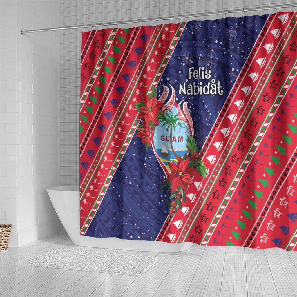 Guam Christmas Shower Curtain Felis Nabidat Guaman Seal With Poinsettia LT05 - Polynesian Pride