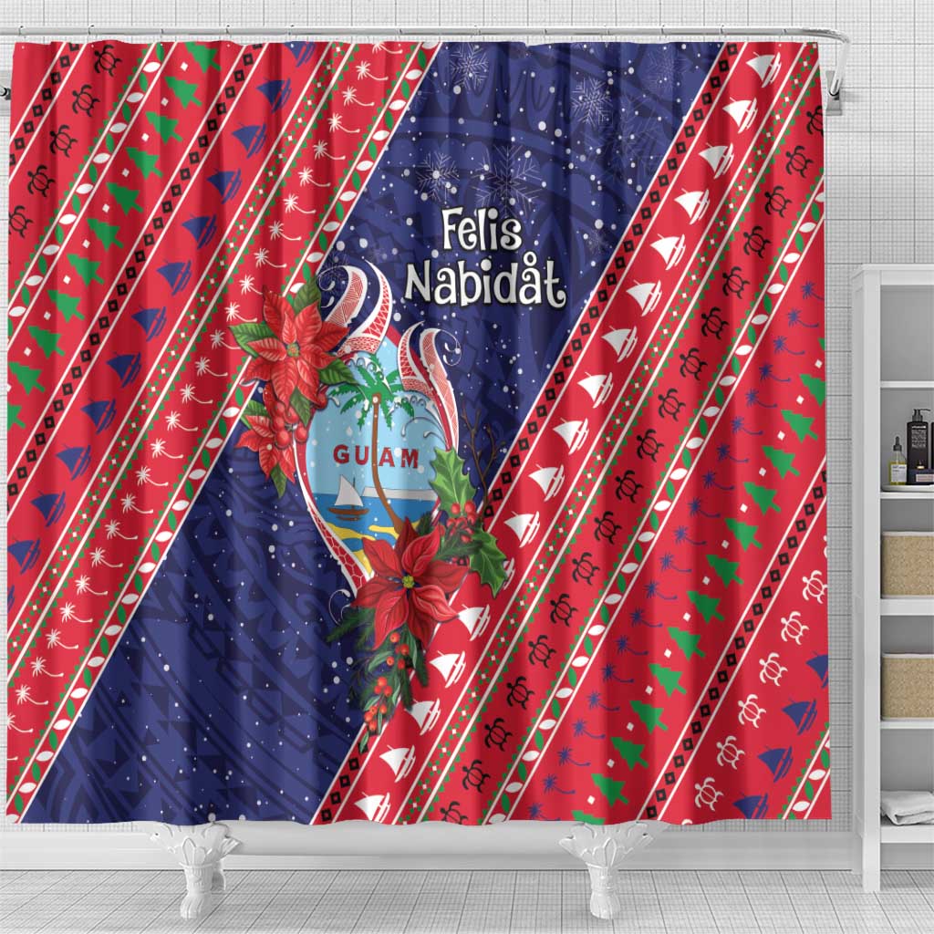 Guam Christmas Shower Curtain Felis Nabidat Guaman Seal With Poinsettia LT05 - Polynesian Pride