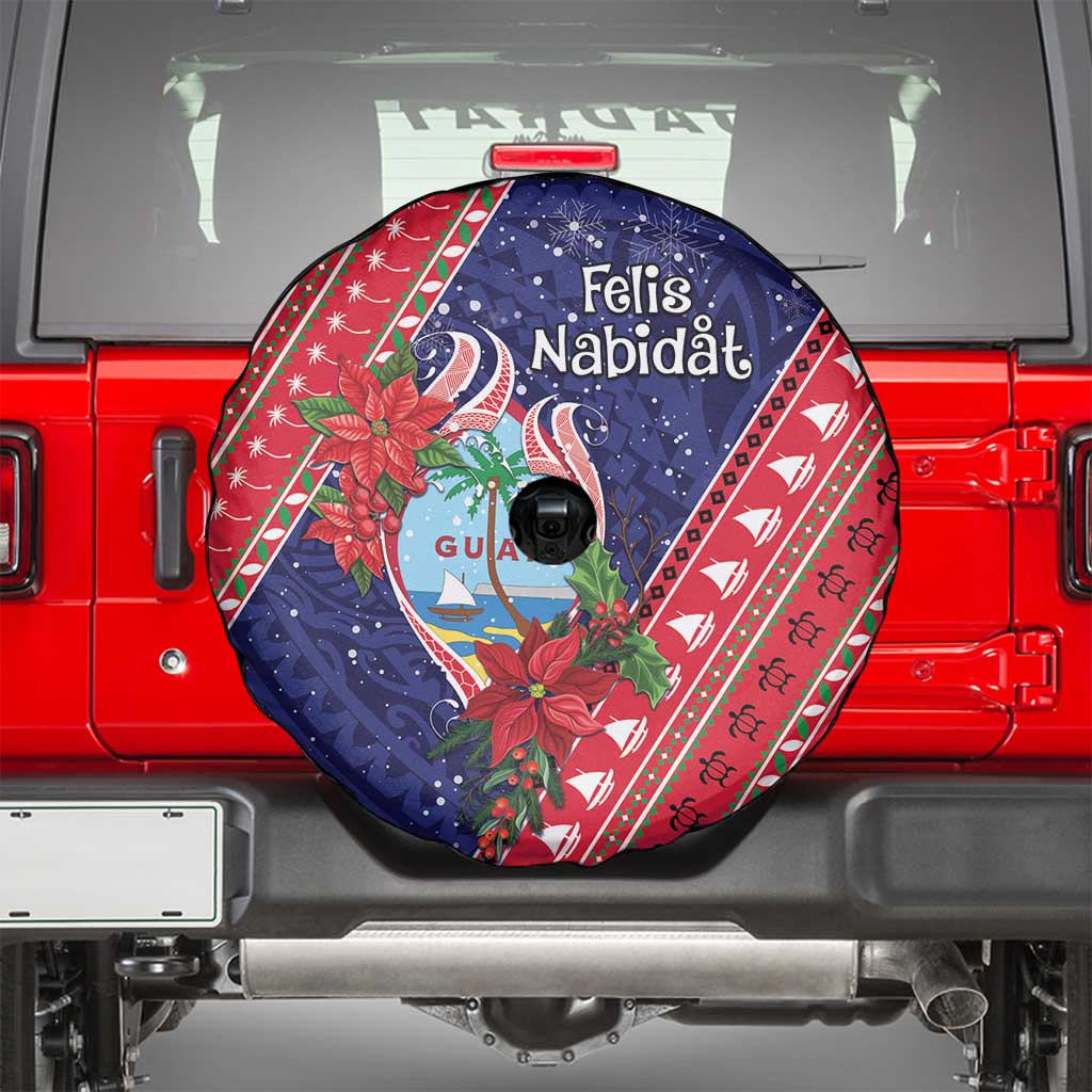 Guam Christmas Spare Tire Cover Felis Nabidat Guaman Seal With Poinsettia LT05 - Polynesian Pride