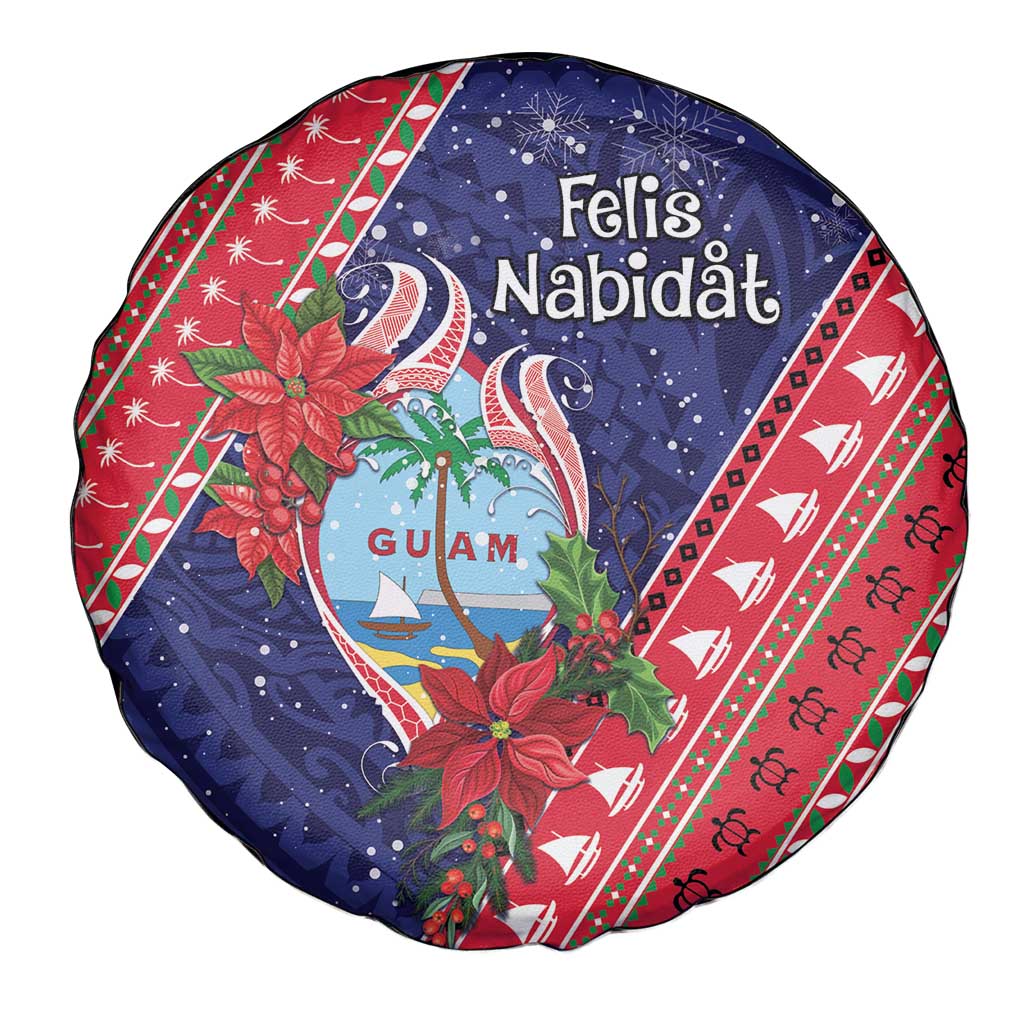 Guam Christmas Spare Tire Cover Felis Nabidat Guaman Seal With Poinsettia LT05 - Polynesian Pride