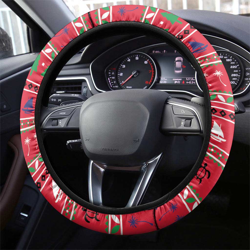 Guam Christmas Steering Wheel Cover Felis Nabidat Guaman Seal With Poinsettia LT05 - Polynesian Pride