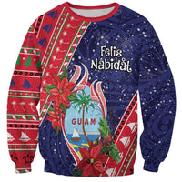 Guam Christmas Sweatshirt Felis Nabidat Guaman Seal With Poinsettia LT05 Unisex Blue - Polynesian Pride