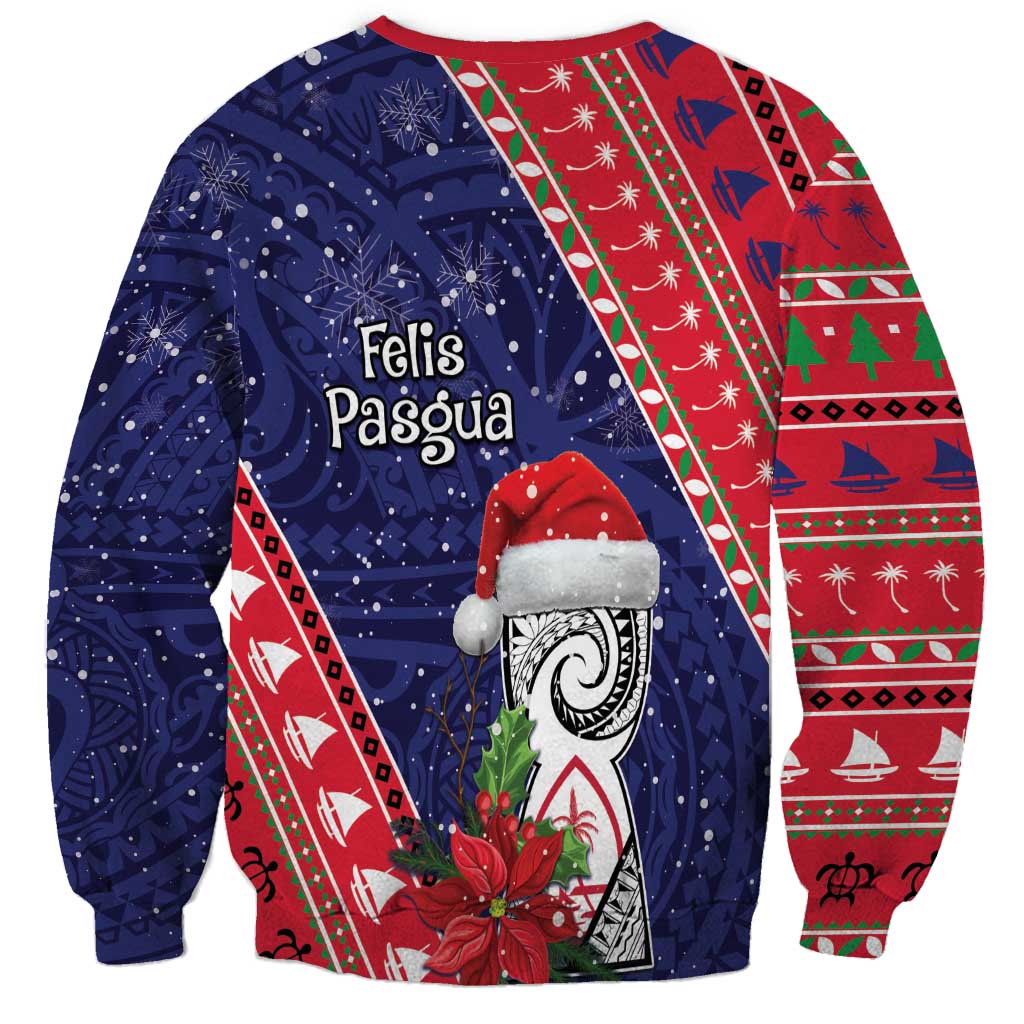 Guam Christmas Sweatshirt Felis Nabidat Guaman Seal With Poinsettia LT05 - Polynesian Pride