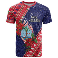 Guam Christmas T Shirt Felis Nabidat Guaman Seal With Poinsettia LT05 Blue - Polynesian Pride