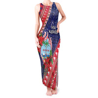 Guam Christmas Tank Maxi Dress Felis Nabidat Guaman Seal With Poinsettia LT05 Women Blue - Polynesian Pride