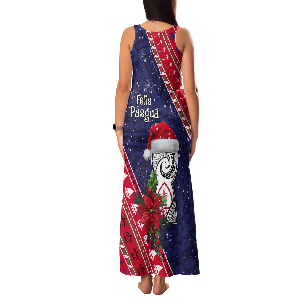 Guam Christmas Tank Maxi Dress Felis Nabidat Guaman Seal With Poinsettia LT05 - Polynesian Pride