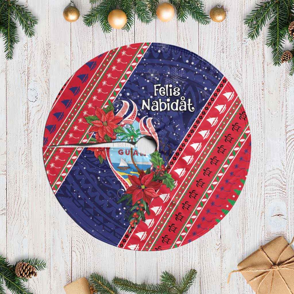 Guam Christmas Tree Skirt Felis Nabidat Guaman Seal With Poinsettia LT05 Casual Blue - Polynesian Pride