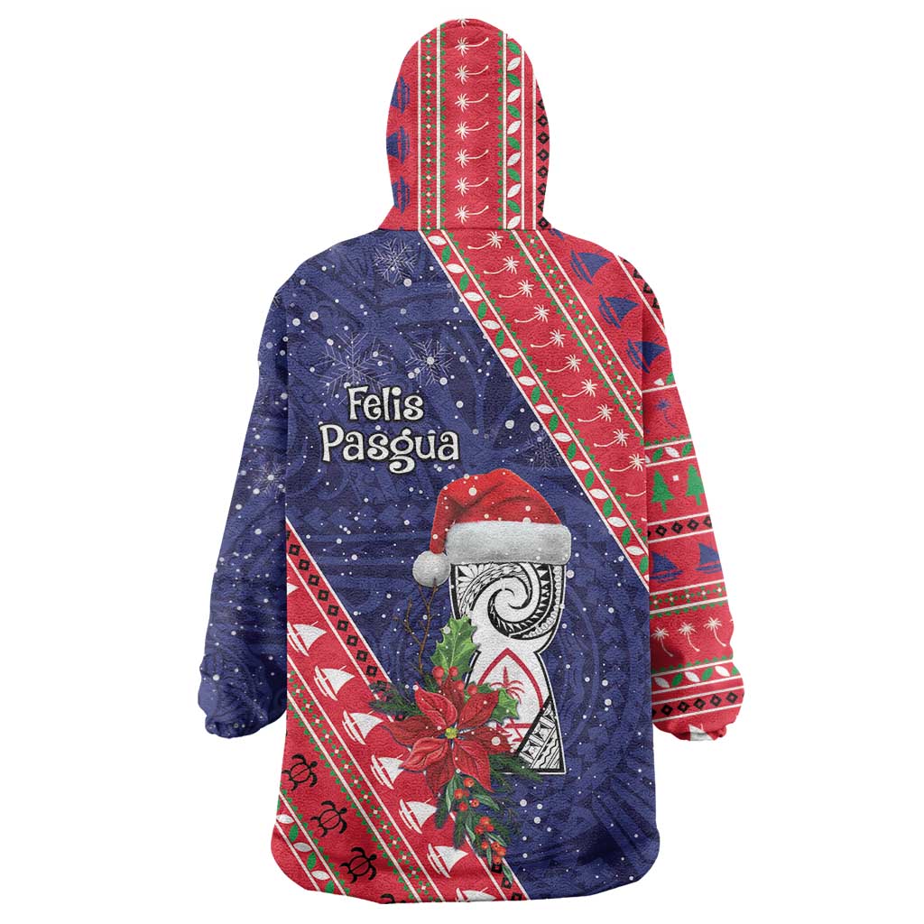 Guam Christmas Wearable Blanket Hoodie Felis Nabidat Guaman Seal With Poinsettia LT05 - Polynesian Pride