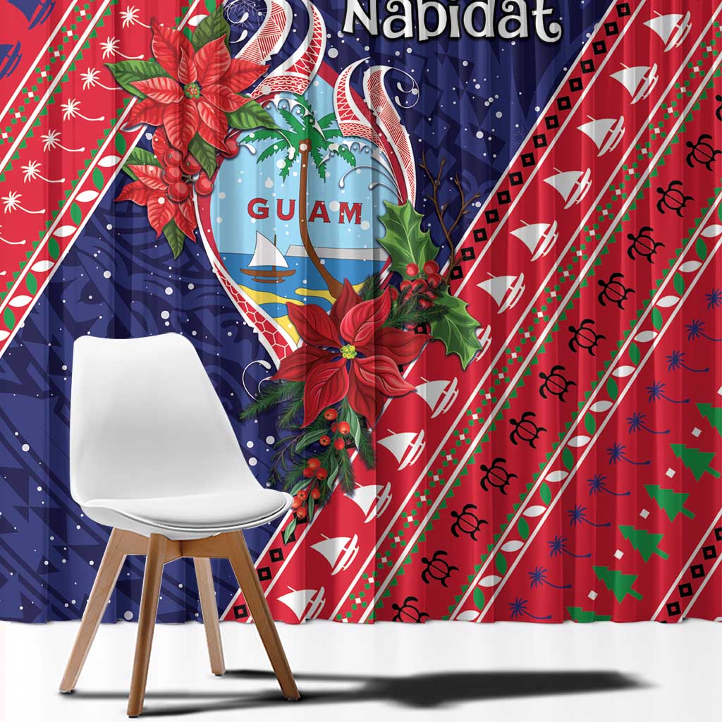 Guam Christmas Window Curtain Felis Nabidat Guaman Seal With Poinsettia LT05 - Polynesian Pride