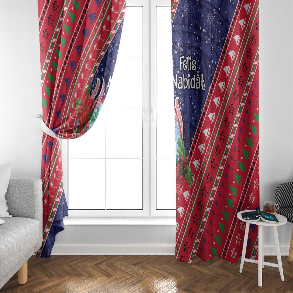 Guam Christmas Window Curtain Felis Nabidat Guaman Seal With Poinsettia LT05 - Polynesian Pride