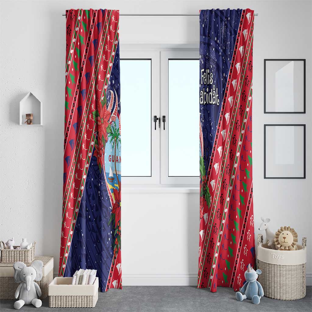 Guam Christmas Window Curtain Felis Nabidat Guaman Seal With Poinsettia LT05 - Polynesian Pride