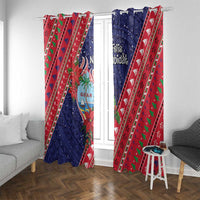 Guam Christmas Window Curtain Felis Nabidat Guaman Seal With Poinsettia LT05 With Grommets Blue - Polynesian Pride
