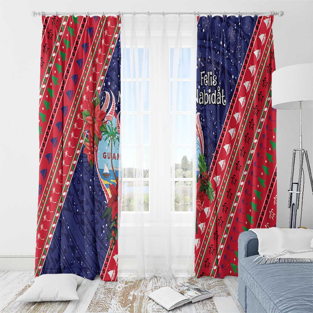 Guam Christmas Window Curtain Felis Nabidat Guaman Seal With Poinsettia LT05 - Polynesian Pride