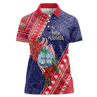 Guam Christmas Women Polo Shirt Felis Nabidat Guaman Seal With Poinsettia LT05 Female Blue - Polynesian Pride