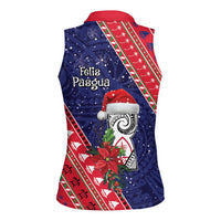 Guam Christmas Women Sleeveless Polo Shirt Felis Nabidat Guaman Seal With Poinsettia LT05 - Polynesian Pride