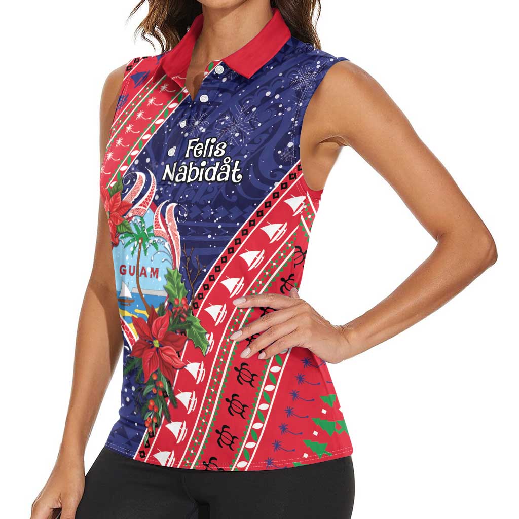 Guam Christmas Women Sleeveless Polo Shirt Felis Nabidat Guaman Seal With Poinsettia LT05 - Polynesian Pride