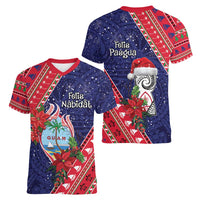 Guam Christmas Women V-Neck T-Shirt Felis Nabidat Guaman Seal With Poinsettia LT05 - Polynesian Pride