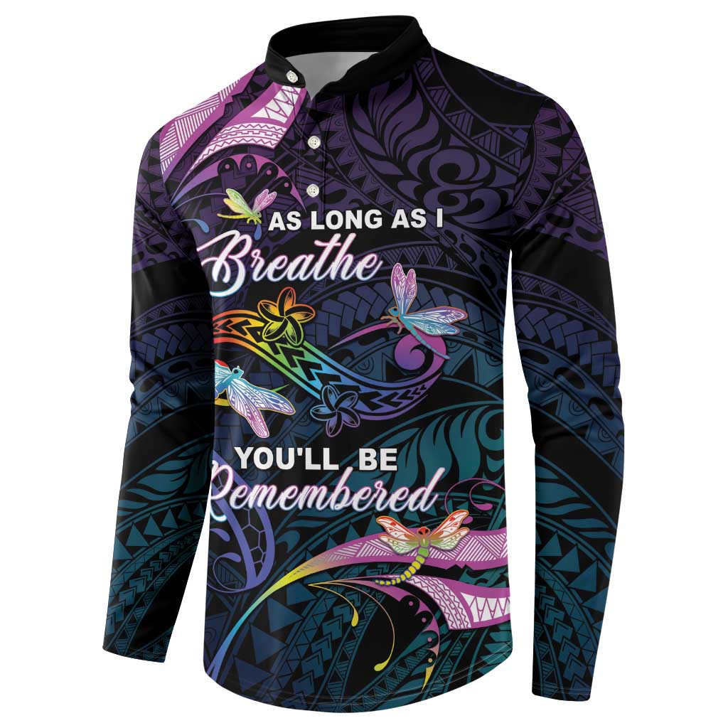 Personalised Polynesia Memorial Button Sweatshirt Always Remembered Dragonfly Polynesian Style
