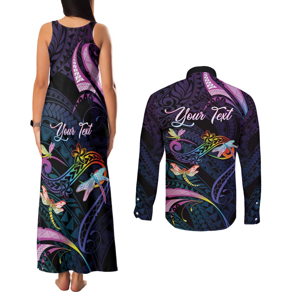 Personalised Polynesia Memorial Couples Matching Tank Maxi Dress and Long Sleeve Button Shirt Always Remembered Dragonfly Polynesian Style LT05 - Polynesian Pride