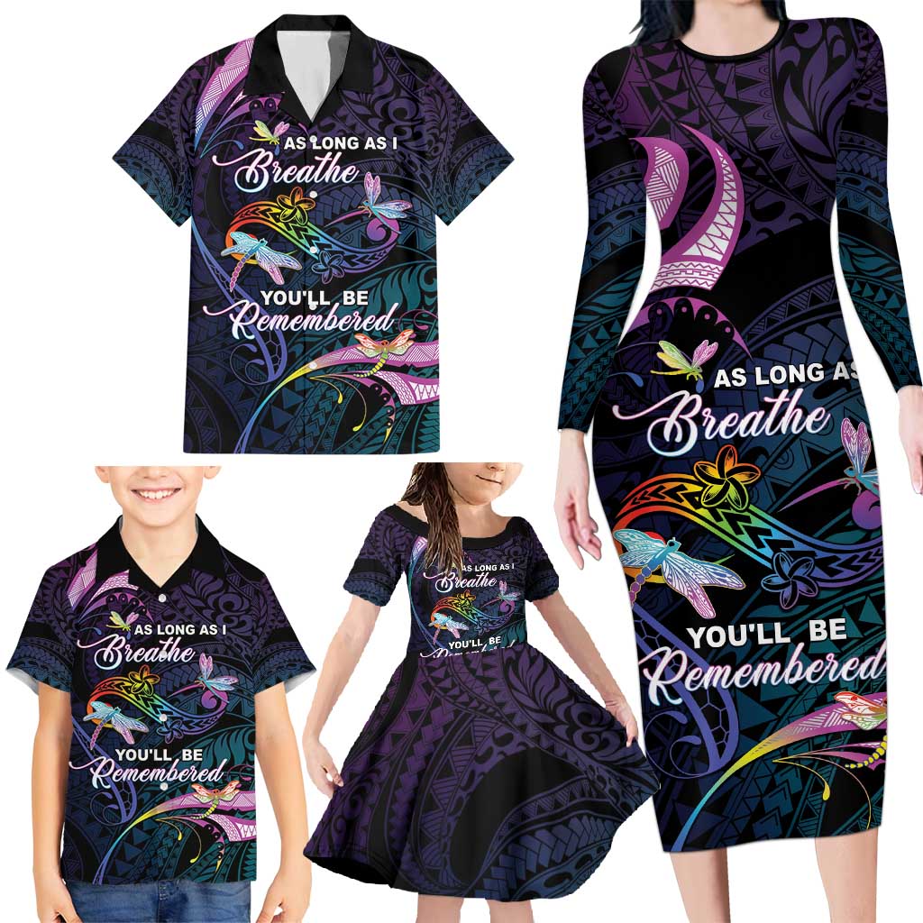 Personalised Polynesia Memorial Family Matching Long Sleeve Bodycon Dress and Hawaiian Shirt Always Remembered Dragonfly Polynesian Style LT05 - Polynesian Pride