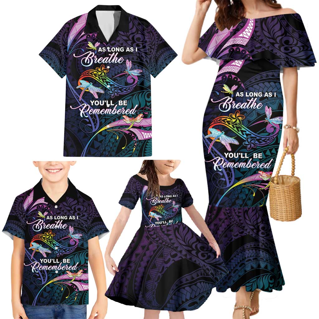 Personalised Polynesia Memorial Family Matching Mermaid Dress and Hawaiian Shirt Always Remembered Dragonfly Polynesian Style LT05 - Polynesian Pride