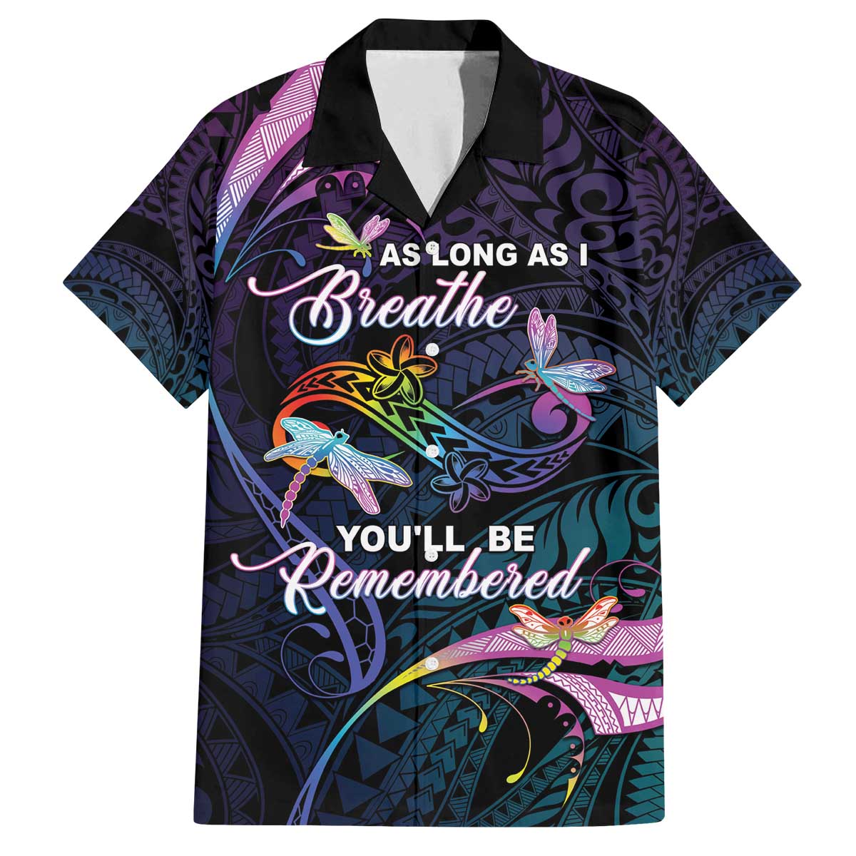 Personalised Polynesia Memorial Family Matching Off The Shoulder Long Sleeve Dress and Hawaiian Shirt Always Remembered Dragonfly Polynesian Style LT05 Dad's Shirt - Short Sleeve Colorful - Polynesian Pride