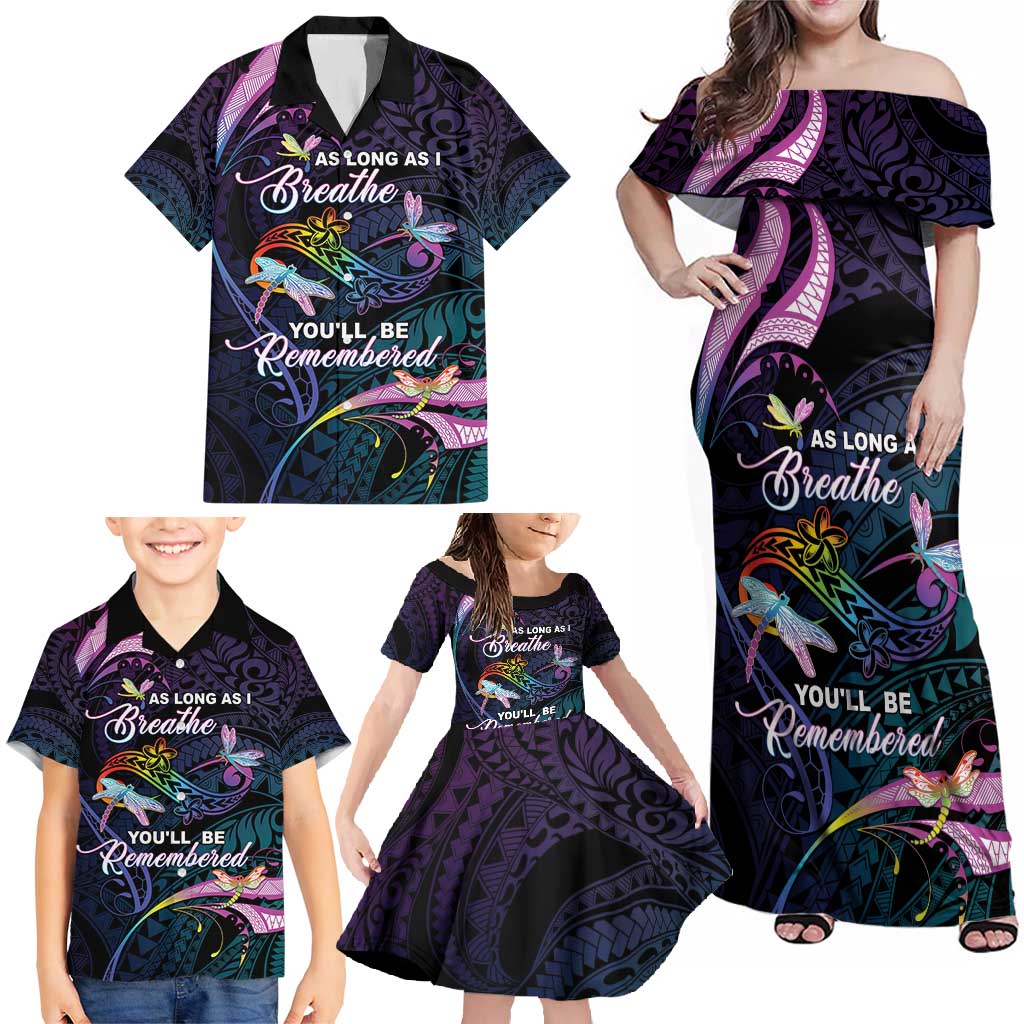 Personalised Polynesia Memorial Family Matching Off Shoulder Maxi Dress and Hawaiian Shirt Always Remembered Dragonfly Polynesian Style LT05 - Polynesian Pride