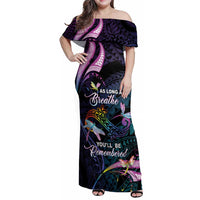 Personalised Polynesia Memorial Family Matching Off Shoulder Maxi Dress and Hawaiian Shirt Always Remembered Dragonfly Polynesian Style LT05 Mom's Dress Colorful - Polynesian Pride