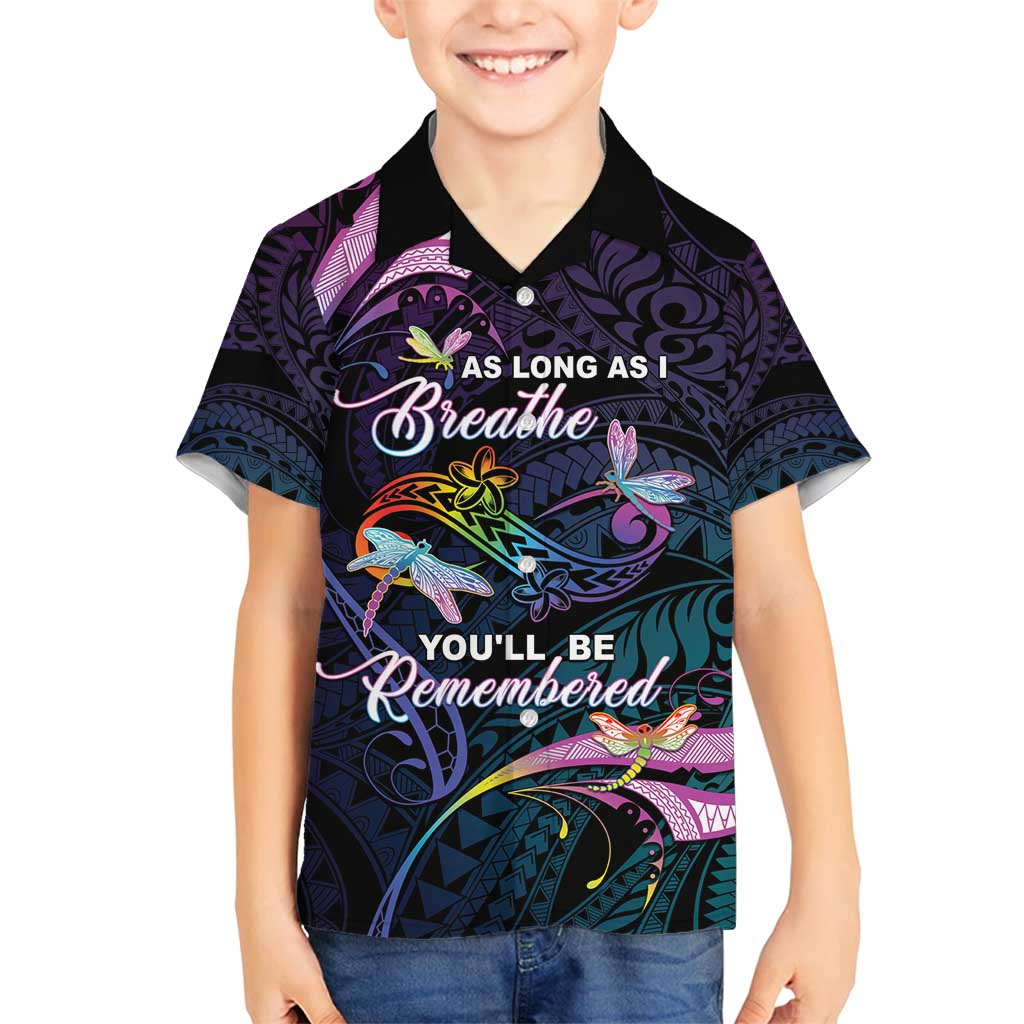 Personalised Polynesia Memorial Family Matching Off Shoulder Maxi Dress and Hawaiian Shirt Always Remembered Dragonfly Polynesian Style LT05 Son's Shirt Colorful - Polynesian Pride