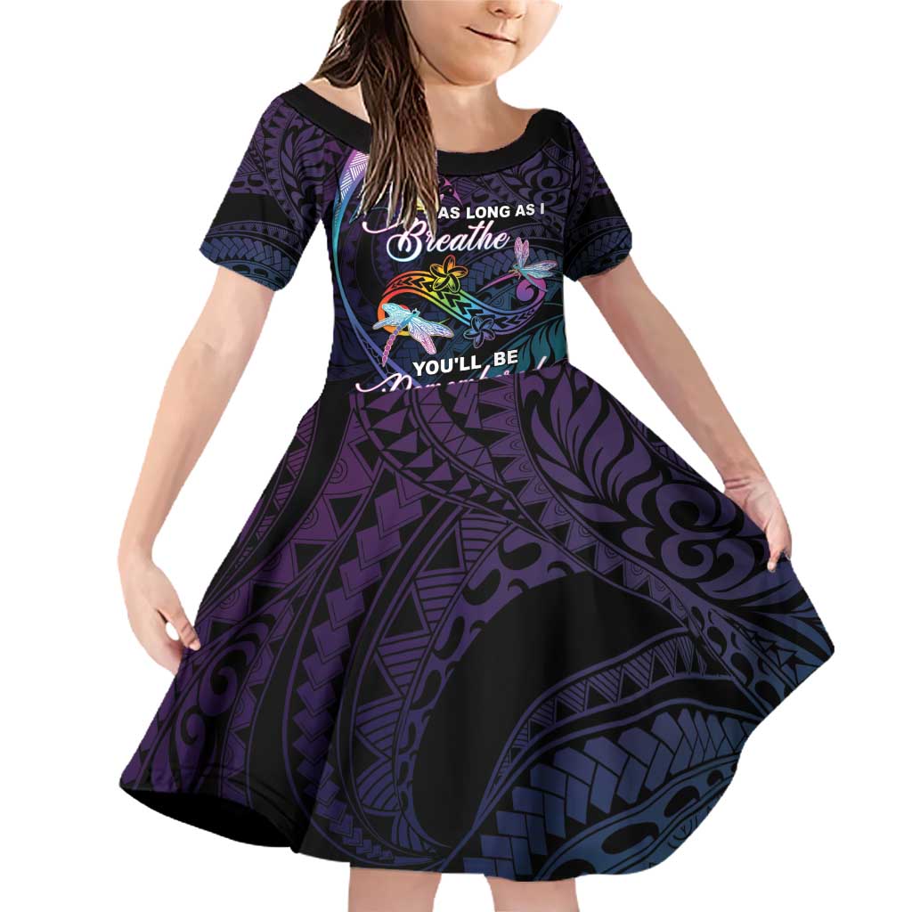 Personalised Polynesia Memorial Family Matching Off Shoulder Short Dress and Hawaiian Shirt Always Remembered Dragonfly Polynesian Style LT05 Daughter's Dress Colorful - Polynesian Pride