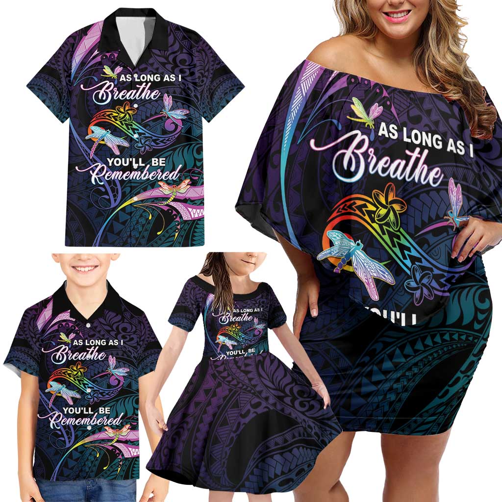 Personalised Polynesia Memorial Family Matching Off Shoulder Short Dress and Hawaiian Shirt Always Remembered Dragonfly Polynesian Style LT05 - Polynesian Pride