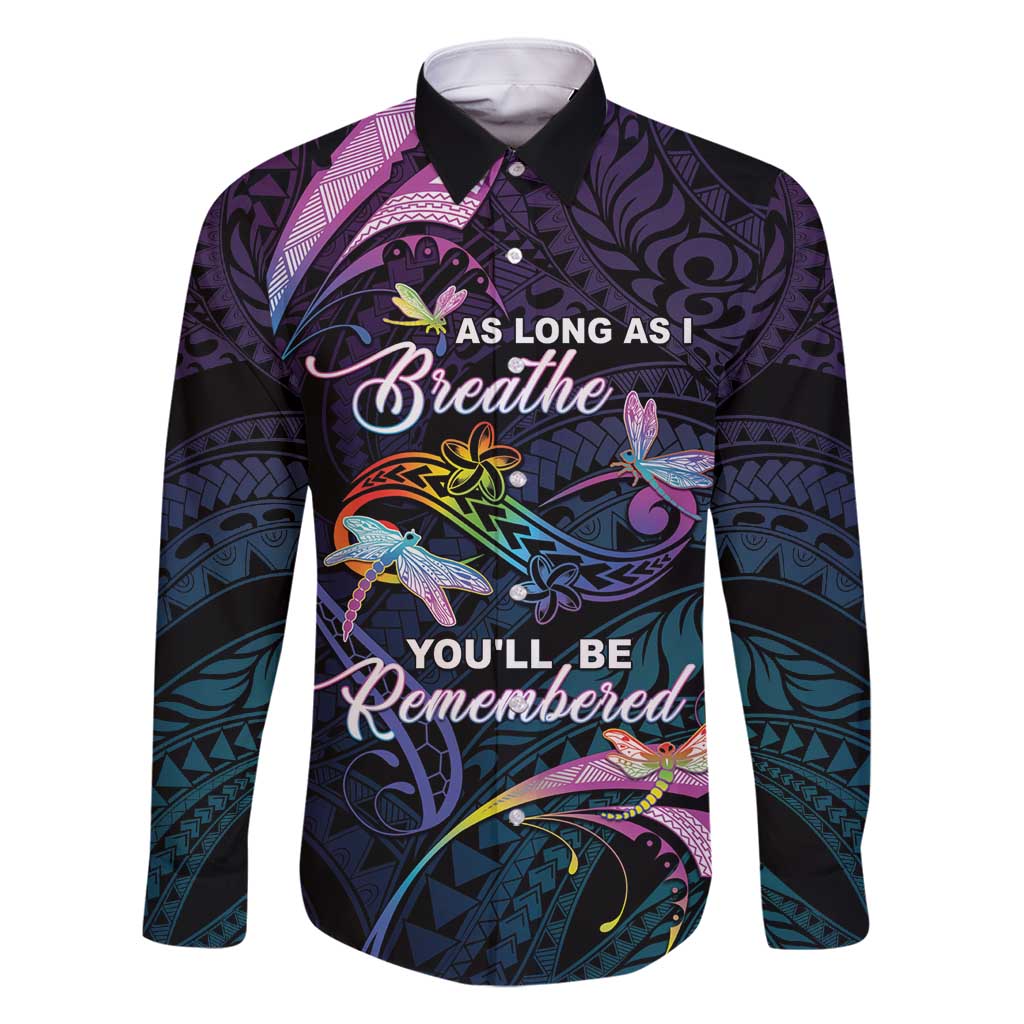 Personalised Polynesia Memorial Family Matching Off Shoulder Short Dress and Hawaiian Shirt Always Remembered Dragonfly Polynesian Style LT05 Dad's Shirt - Long Sleeve Colorful - Polynesian Pride