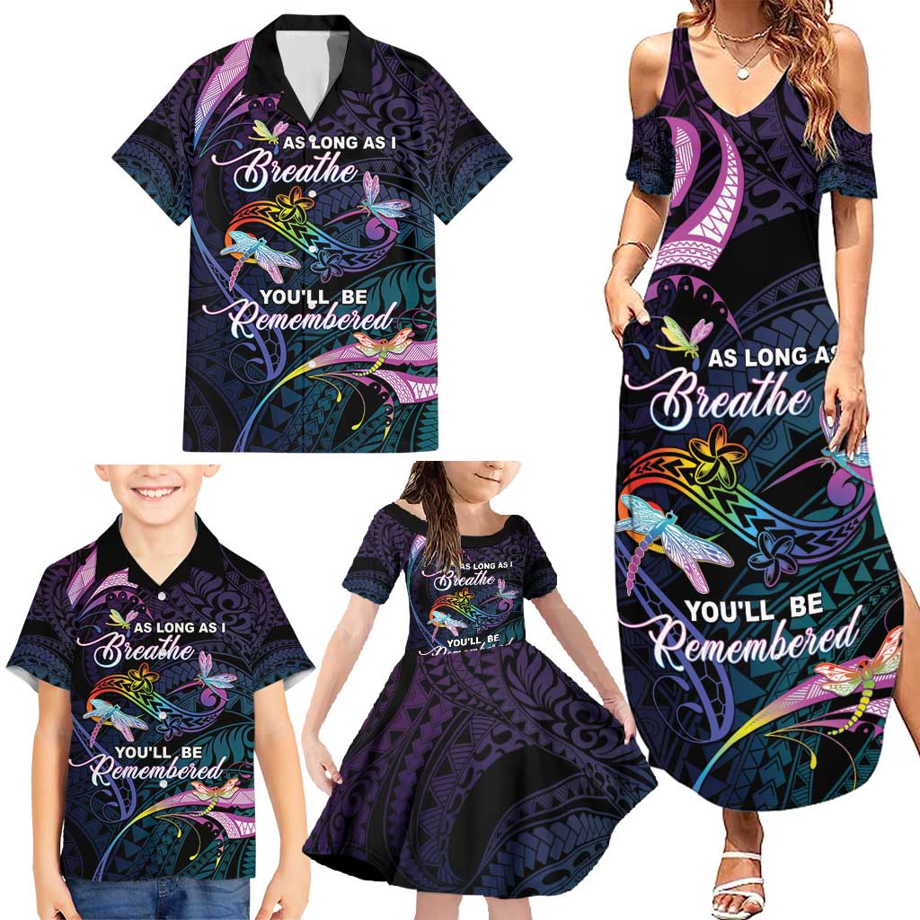 Personalised Polynesia Memorial Family Matching Summer Maxi Dress and Hawaiian Shirt Always Remembered Dragonfly Polynesian Style LT05 - Polynesian Pride