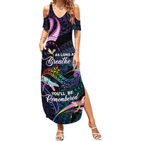 Personalised Polynesia Memorial Family Matching Summer Maxi Dress and Hawaiian Shirt Always Remembered Dragonfly Polynesian Style LT05 Mom's Dress Colorful - Polynesian Pride