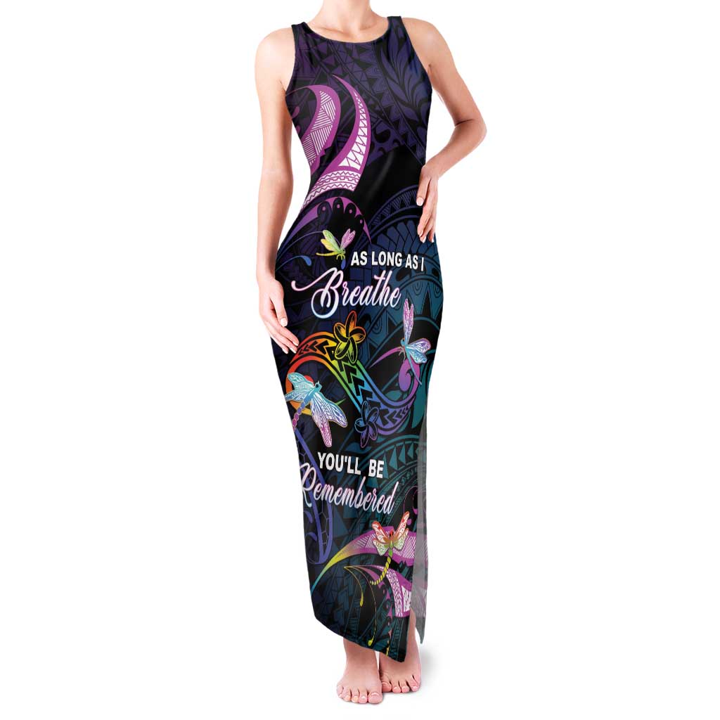 Personalised Polynesia Memorial Family Matching Tank Maxi Dress and Hawaiian Shirt Always Remembered Dragonfly Polynesian Style LT05 Mom's Dress Colorful - Polynesian Pride