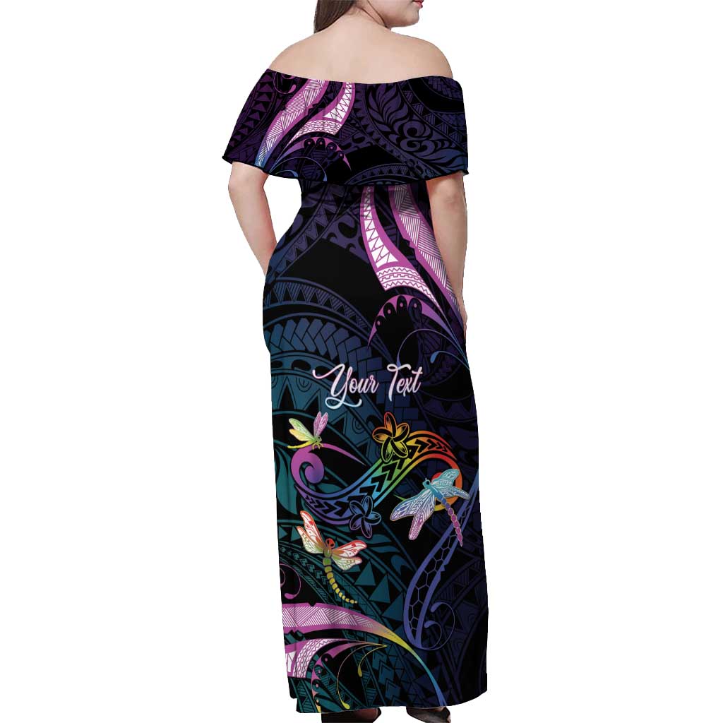 Personalised Polynesia Memorial Off Shoulder Maxi Dress Always Remembered Dragonfly Polynesian Style
