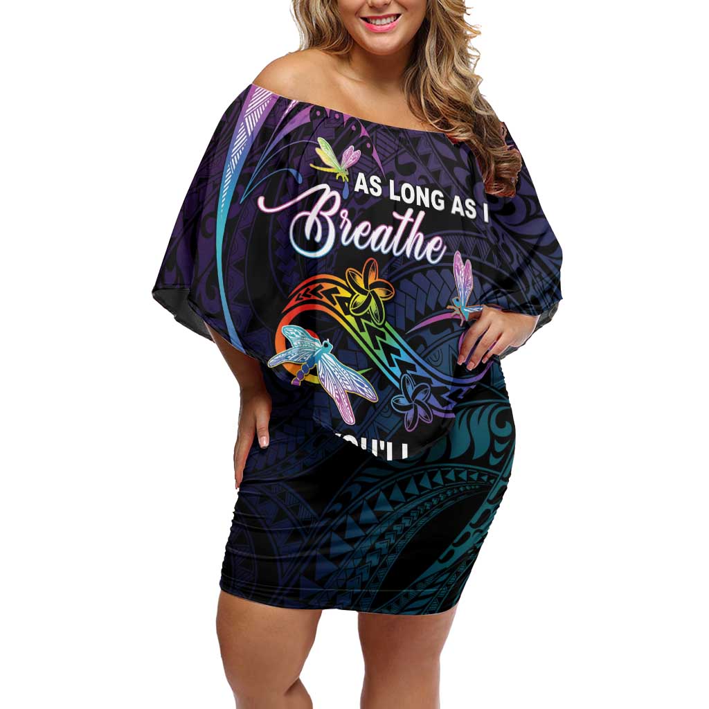 Personalised Polynesia Memorial Off Shoulder Short Dress Always Remembered Dragonfly Polynesian Style LT05 Women Colorful - Polynesian Pride