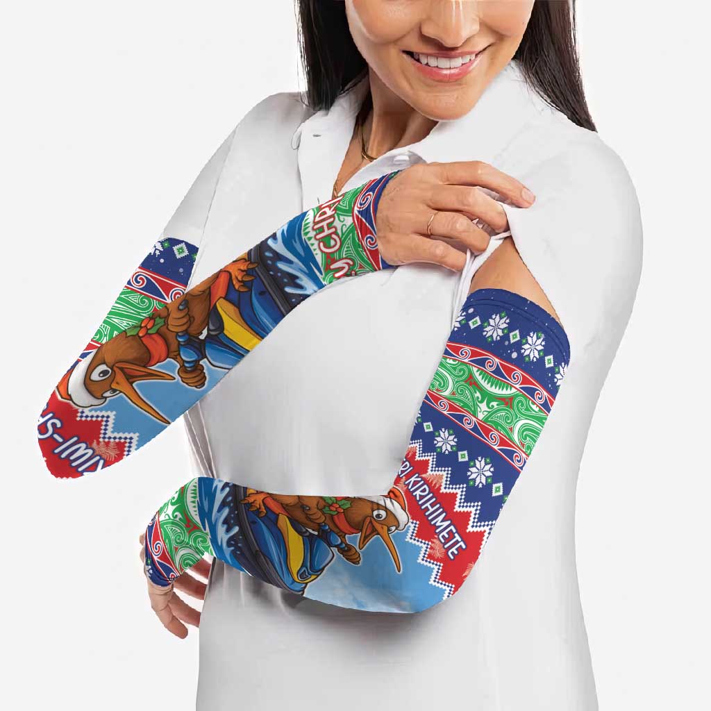 New Zealand Christmas Arm Sleeves Funny Jet Ride Kiwi Xmas - Polynesian Pride