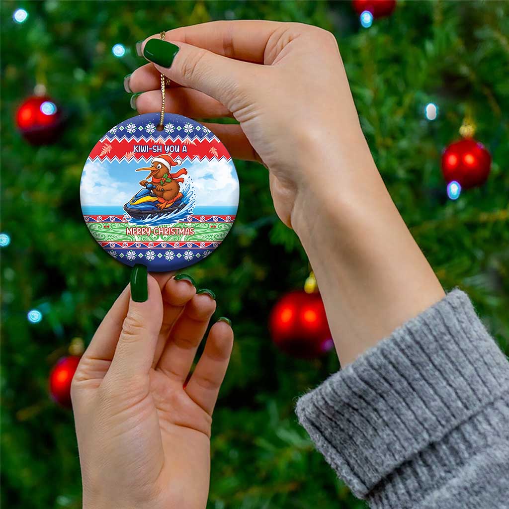 New Zealand Christmas Ceramic Ornament Funny Jet Ride Kiwi Xmas - Polynesian Pride