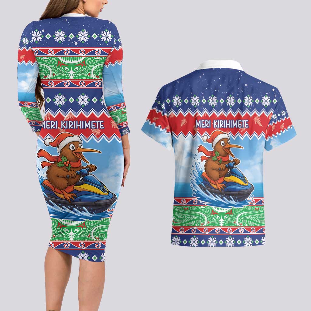New Zealand Christmas Couples Matching Long Sleeve Bodycon Dress and Hawaiian Shirt Funny Jet Ride Kiwi Xmas LT05 - Polynesian Pride