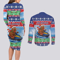 New Zealand Christmas Couples Matching Long Sleeve Bodycon Dress and Long Sleeve Button Shirt Funny Jet Ride Kiwi Xmas LT05 - Polynesian Pride
