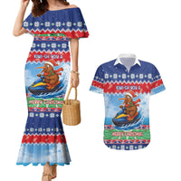 New Zealand Christmas Couples Matching Mermaid Dress and Hawaiian Shirt Funny Jet Ride Kiwi Xmas LT05 Blue - Polynesian Pride