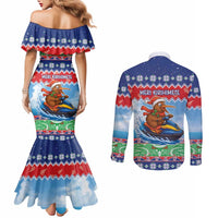 New Zealand Christmas Couples Matching Mermaid Dress and Long Sleeve Button Shirt Funny Jet Ride Kiwi Xmas LT05 - Polynesian Pride