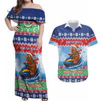 New Zealand Christmas Couples Matching Off Shoulder Maxi Dress and Hawaiian Shirt Funny Jet Ride Kiwi Xmas LT05 Blue - Polynesian Pride