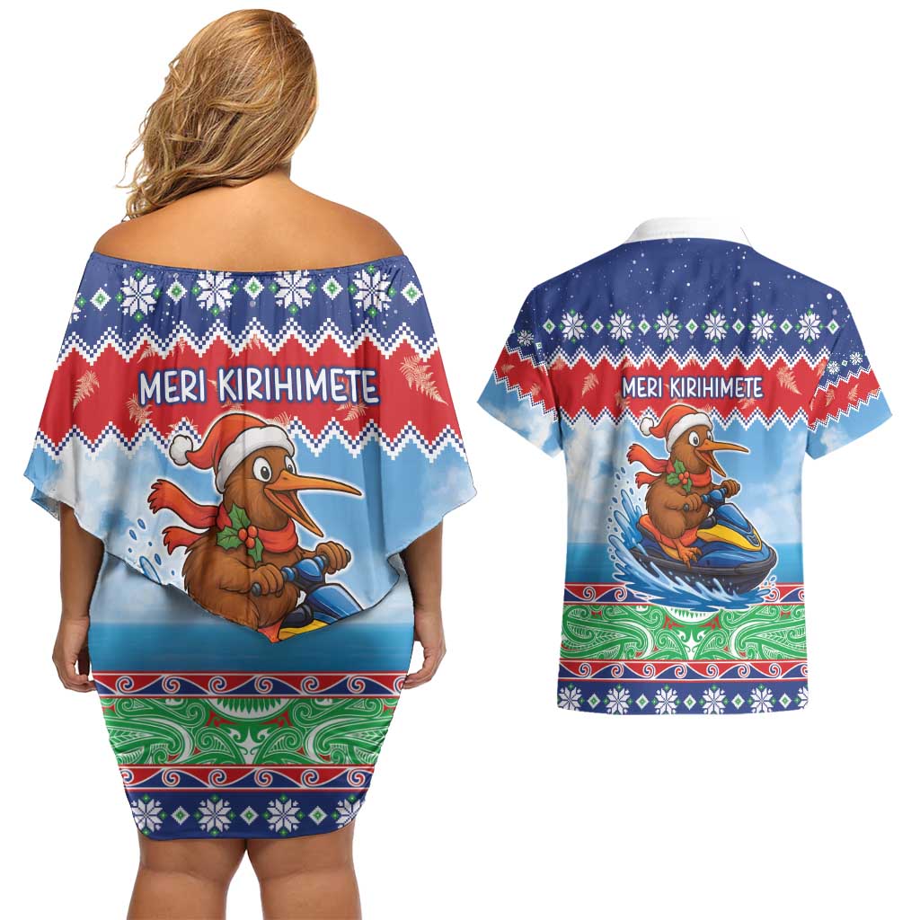New Zealand Christmas Couples Matching Off Shoulder Short Dress and Hawaiian Shirt Funny Jet Ride Kiwi Xmas LT05 - Polynesian Pride