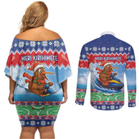 New Zealand Christmas Couples Matching Off Shoulder Short Dress and Long Sleeve Button Shirt Funny Jet Ride Kiwi Xmas LT05 - Polynesian Pride